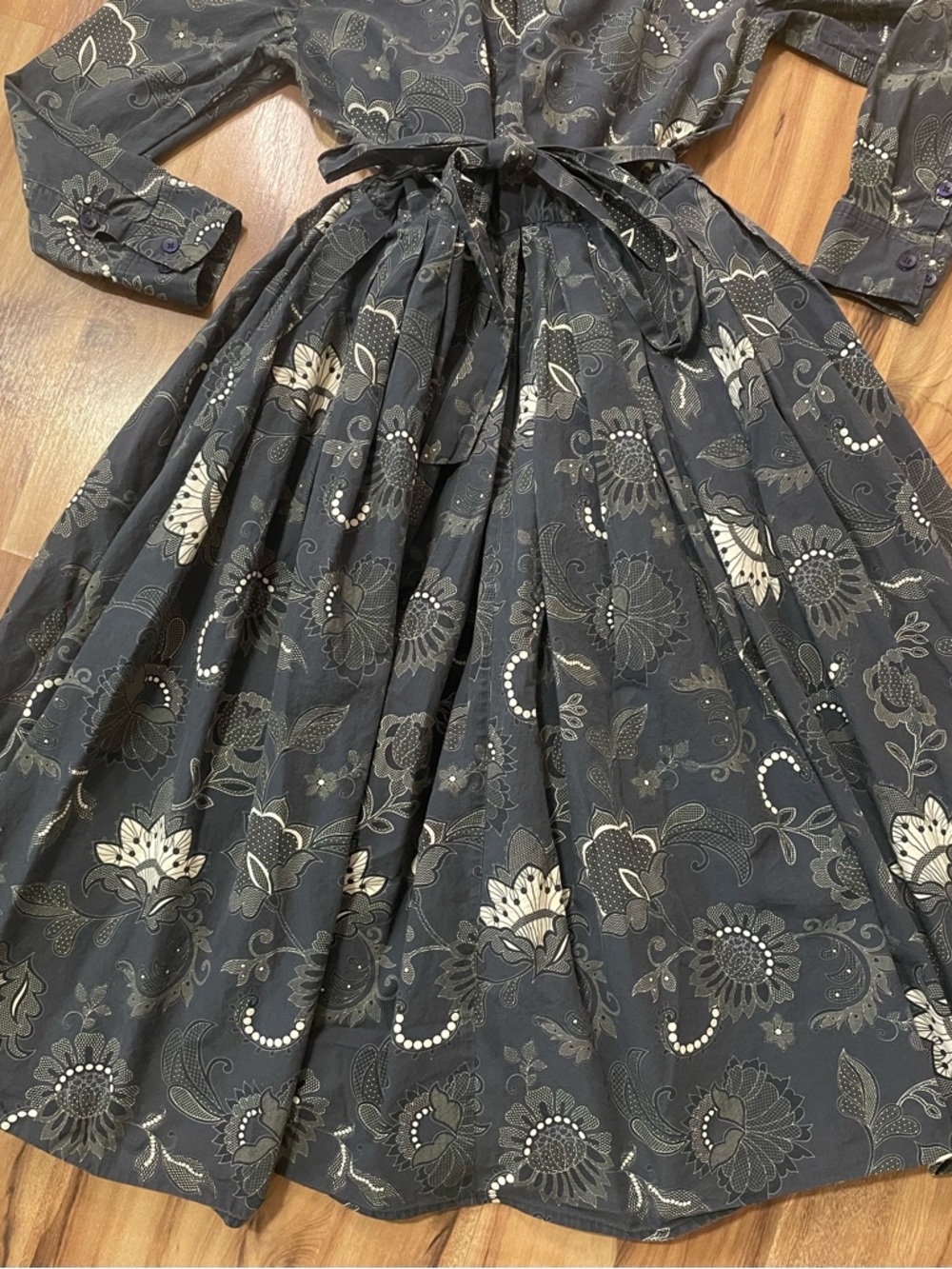 Tucker NYC Allyson Pleated Midi Shirt Dress Organic Cotton Botanical Print XS - Picture 3 of 12